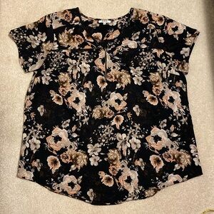 MPH Collection Black & Floral Short Sleeve Tunic Top Size 2X